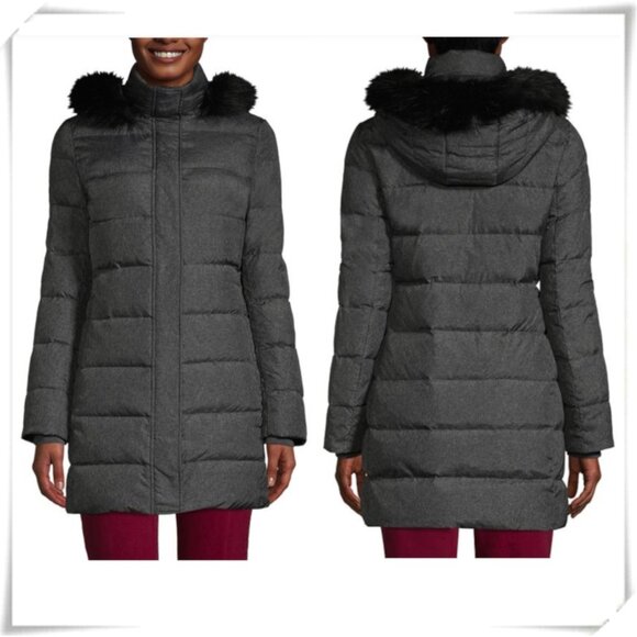 Land's End Women's 600 Down Winter Coat in Grey Heather w/ Hood 3X PETITE Plus - Picture 1 of 11